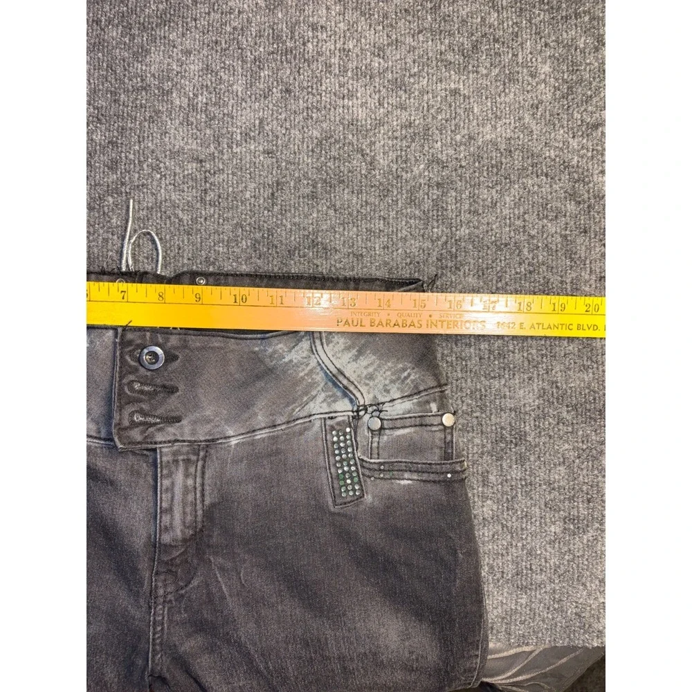 SAZA Skinny Jeans Womens 17 Gray Rhinestone Embellished Lace Up Back Button Fly‎
